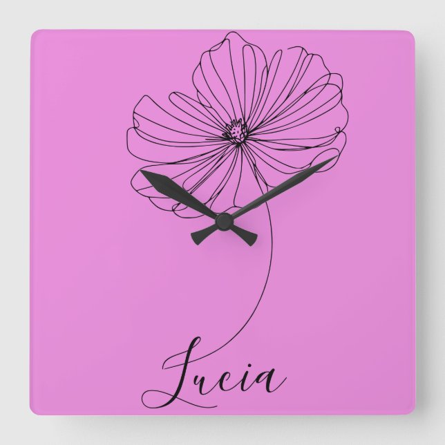 Relógio Quadrado Presente Personalizado de Flor de Nascimento do Co (Frente)