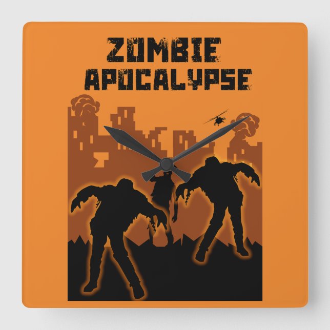 Relógio Quadrado Presentes Apocalypse Zombie (Frente)