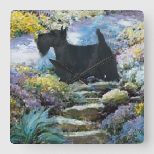 Relógio Quadrado Presentes de Arte Terrier escoceses (Frente)