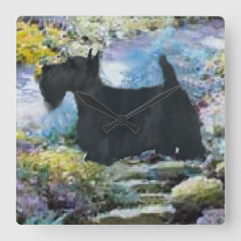 Relógio Quadrado Presentes de Arte Terrier escoceses