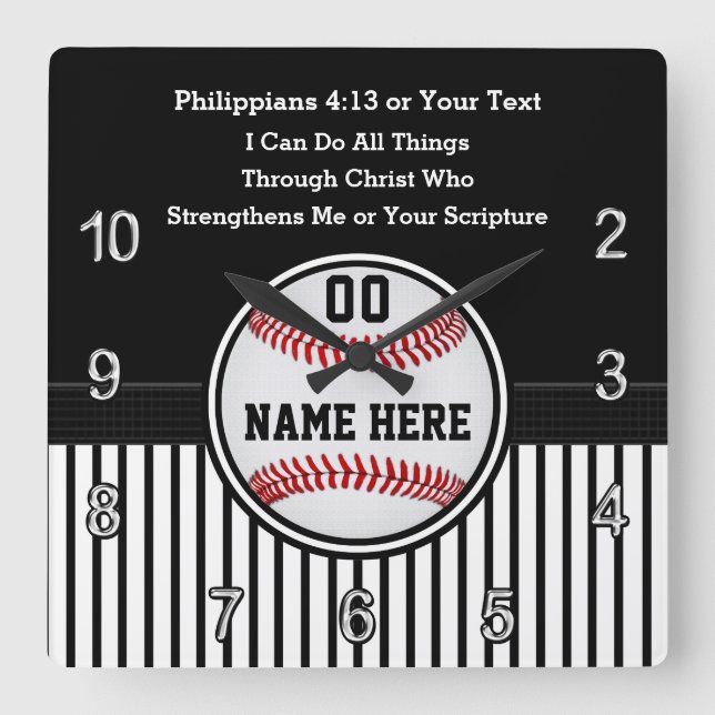 Relógio Quadrado Presentes de basebol cristãos com Bíblia de beiseb (Frente)