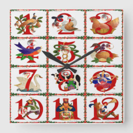 Relógio Quadrado Presentes de Quilt Impresso dos 12 Dias de Natal