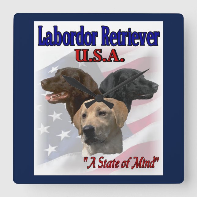 Relógio Quadrado Presentes Patrióticos do Labrador Retriever (Frente)