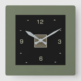 Relógio Quadrado Preto com Números de Creme e Borda Oleícola