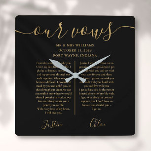 Relógio Quadrado Preto Dourado Roteiro Dele e Dela Votos de Casamen