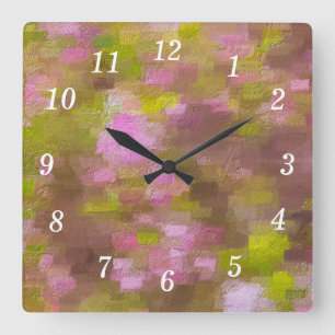 Relógio Quadrado Primavera Season Pinks Abstrato Wall Clock