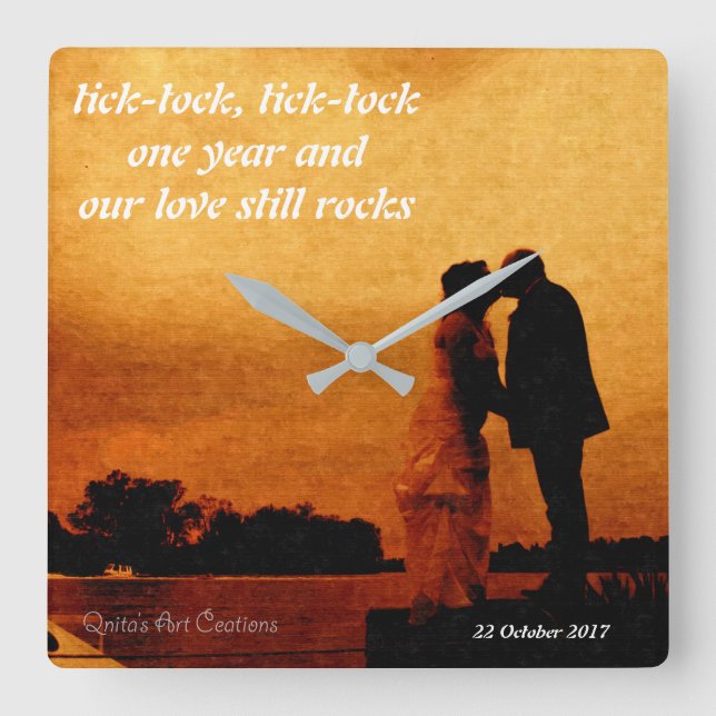 Relógio Quadrado Primeira lembrança do aniversário de casamento do (Frente)