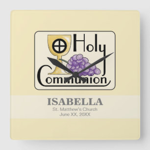 Relógio Quadrado Primeiros uvas e copo do comunhão, customizáveis