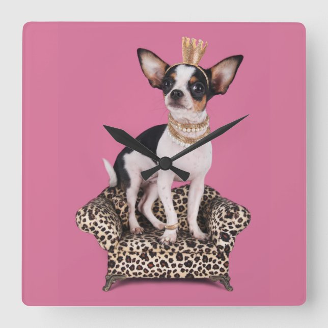Relógio Quadrado Princesa da chihuahua (Frente)