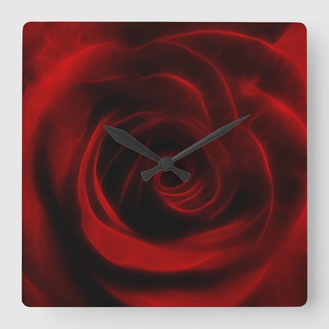 Relógio Quadrado profundidade de rosa vermelha do amor (Frente)