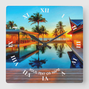 Relógio Quadrado Projete com seu próprio texto e sua foto