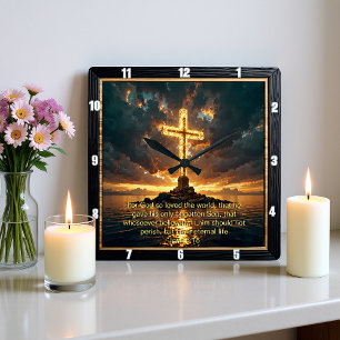 Relógio Quadrado Promessa Eterna A Cruz João Completo João 3:16 