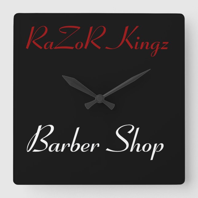 Relógio Quadrado Promocional da barbearia de Kingz da lâmina (Frente)