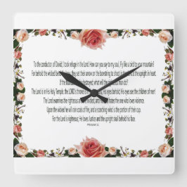 Relógio Quadrado PSALM-11, Ver Crianças de Homens, Floral Rosa