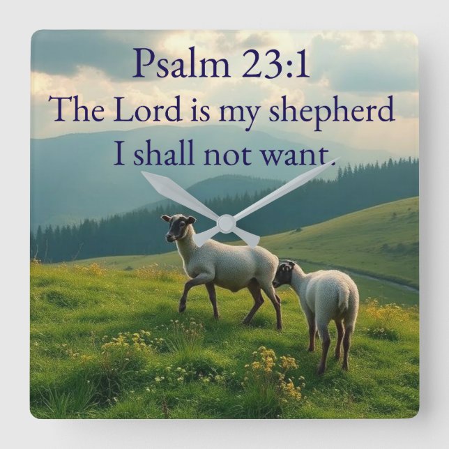 Relógio Quadrado Psalm 23:1 Bible Verse Wall Clock (Frente)