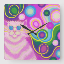 Relógio Quadrado Psy-cat-delic Pink clock quadrado