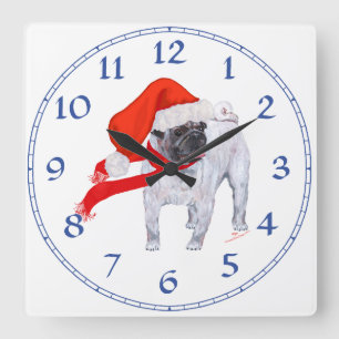 Relógio Quadrado Pug do Natal