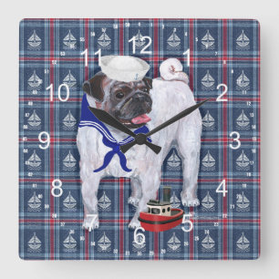 Relógio Quadrado Pug Sailor