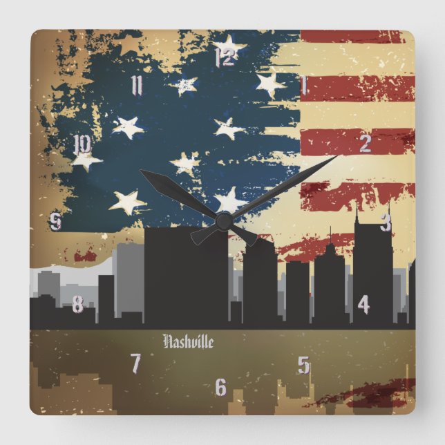 Relógio Quadrado Pulso de disparo americano de Nashville, (Frente)