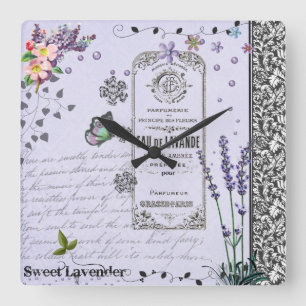 Relógio Quadrado Pulso de disparo da colagem da lavanda do vintage