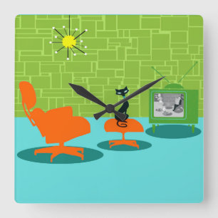 Relógio Quadrado Pulso de disparo de parede acrílico do gatinho