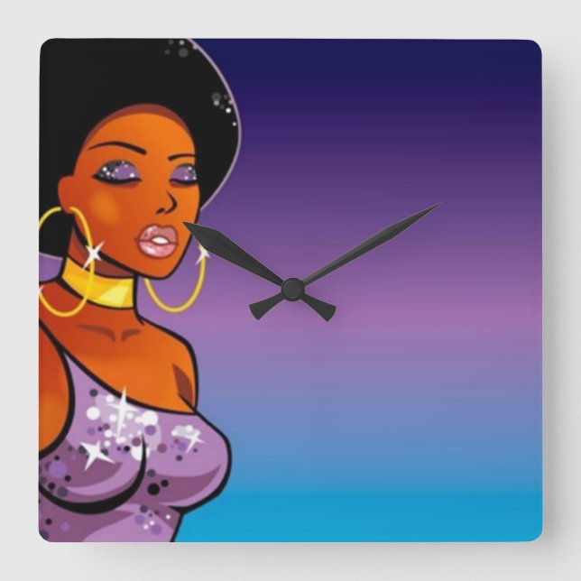 Relógio Quadrado pulso de disparo de parede Afro-céntrico (Frente)