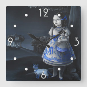 Relógio Quadrado Pulso de disparo de parede azul do salgueiro