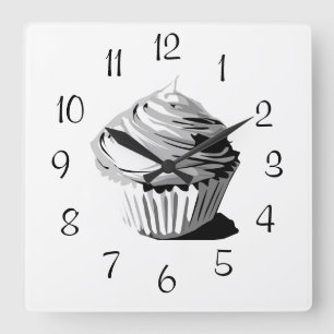 Relógio Quadrado Pulso de disparo de parede cinzento do cupcake do