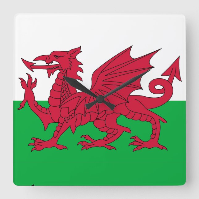 Relógio Quadrado Pulso de disparo de parede com a bandeira de Wales (Frente)