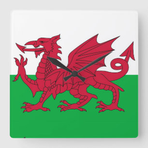 Relógio Quadrado Pulso de disparo de parede com a bandeira de Wales