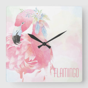 Relógio Quadrado Pulso de disparo de parede cor-de-rosa do flamingo