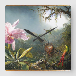 Relógio Quadrado Pulso de disparo de parede da arte do colibri