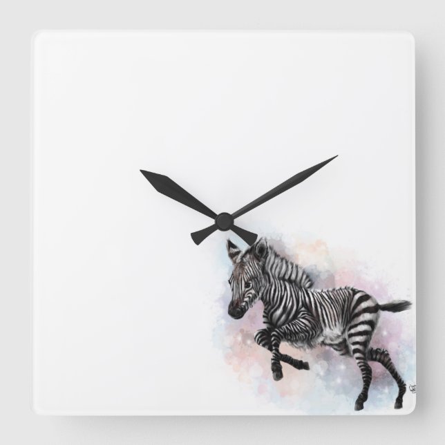 Relógio Quadrado Pulso de disparo de parede da zebra do bebê (Frente)