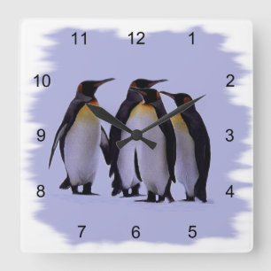 Relógio Quadrado Pulso de disparo de parede de quatro pinguins