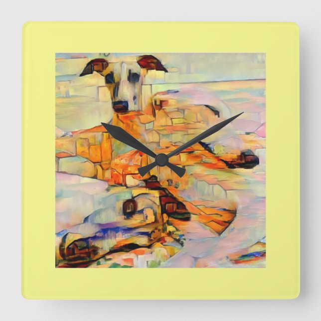 Relógio Quadrado Pulso de disparo de parede de Whippet (Frente)