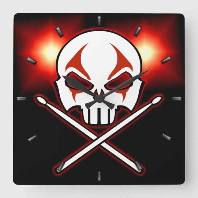 Relógio Quadrado Pulso de disparo de parede do baterista do metal (Frente)