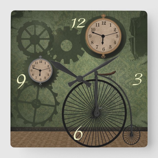 Relógio Quadrado Pulso de disparo de parede do tema de Steampunk do (Frente)