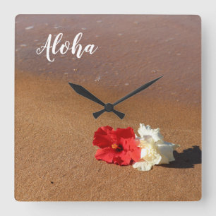 Relógio Quadrado Pulso de disparo de parede havaiano do hibiscus da