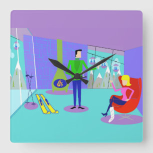 Relógio Quadrado Pulso de disparo de parede retro das férias do