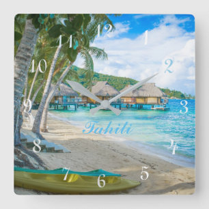 RELÓGIO QUADRADO PULSO DE DISPARO DE TAHITI. PRAIA BONITA DO