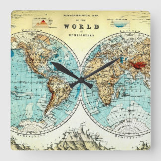 Relógio Quadrado Pulso de disparo do mapa do mundo do vintage