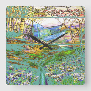 Relógio Quadrado Pulso de disparo do vitral do vintage