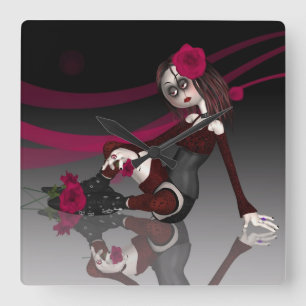 Relógio Quadrado Pulso de disparo gótico da boneca de pano