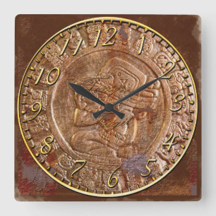 Relógio Quadrado Pulso de disparo mexicano asteca cinzelado maia da