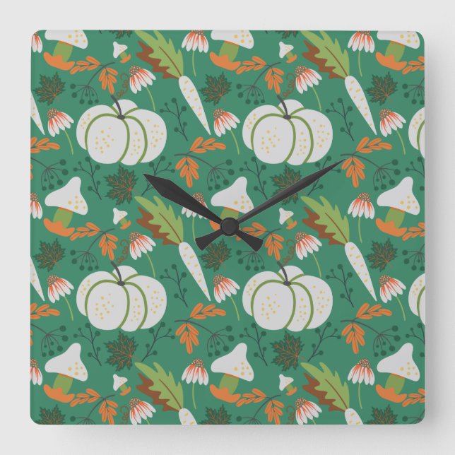 Relógio Quadrado Pumpkin seamless pattern carrots and mushrooms (Frente)