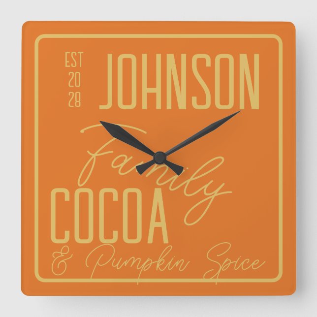 Relógio Quadrado Pumpkin Spin da Cozinha da Família de Queda (Frente)