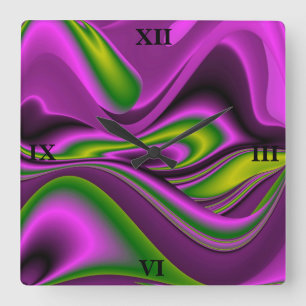Relógio Quadrado purple green abstract Rainbow-Art