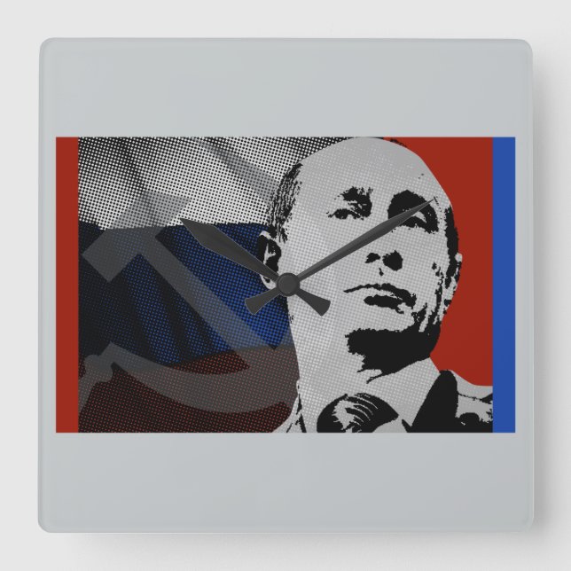 Relógio Quadrado Putin com a Bandeira Russa (Frente)