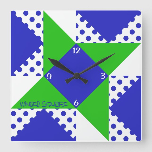 Relógio Quadrado Quadrado Alado - Azul & Verde (Frente)