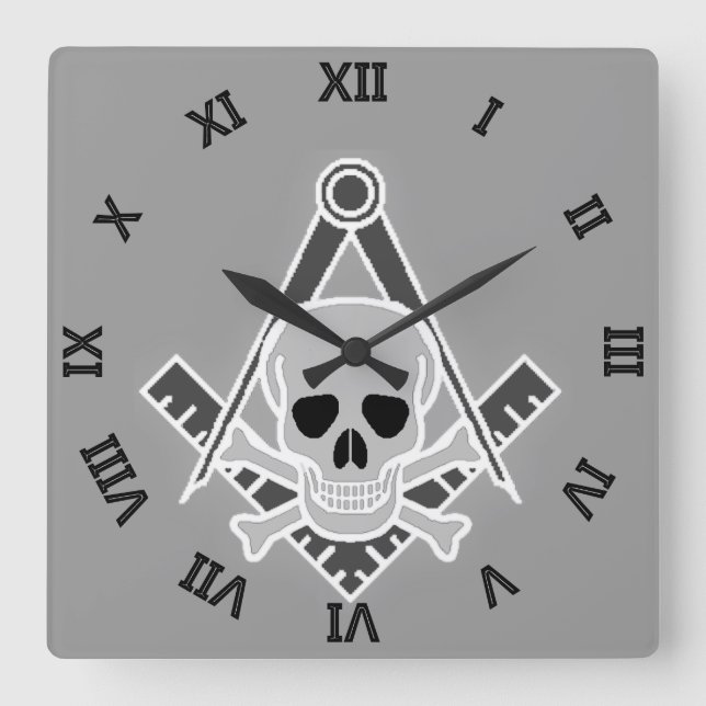 Relógio Quadrado Quadrado e Compass com Caveira e Crossbones (Frente)